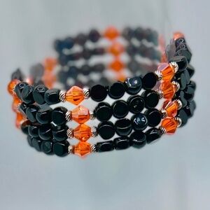 Halloween black and orange beaded wrap bracelet, handmade memory wire bracelet